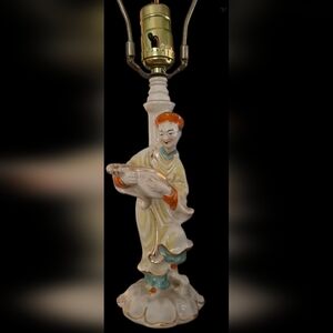 Elegant Ceramic Lamp with Orange and Cream Accents